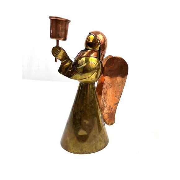 VTG Set Copper & Brass Angel Candle Holders Holiday Christmas Mexico - Picture 3 of 11